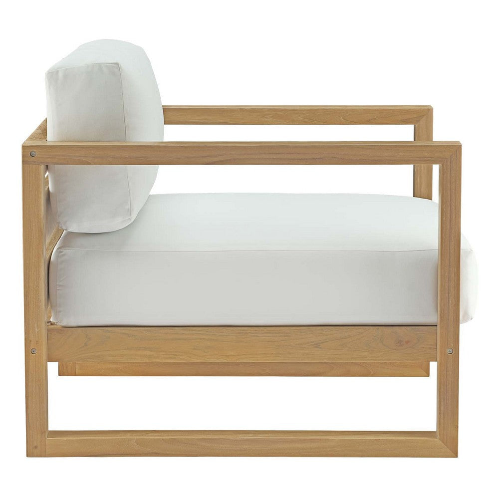 Modway Upland Teak Wood Outdoor Patio 3-Piece Sectional Sofa Set with Cushions in Natural White MDY-EEI-3119-NAT-WHI-SET