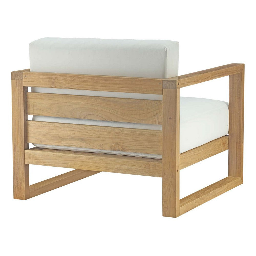 Modway Upland Teak Wood Outdoor Patio 3-Piece Sectional Sofa Set with Cushions in Natural White MDY-EEI-3119-NAT-WHI-SET