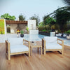 Modway Upland Teak Wood Outdoor Patio 3-Piece Sectional Sofa Set with Cushions in Natural White MDY-EEI-3119-NAT-WHI-SET