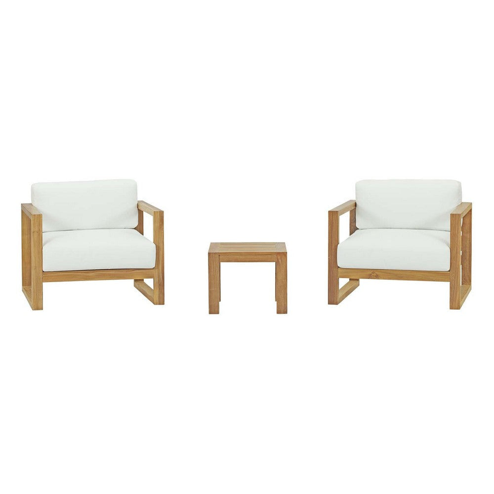 Modway Upland Teak Wood Outdoor Patio 3-Piece Sectional Sofa Set with Cushions in Natural White