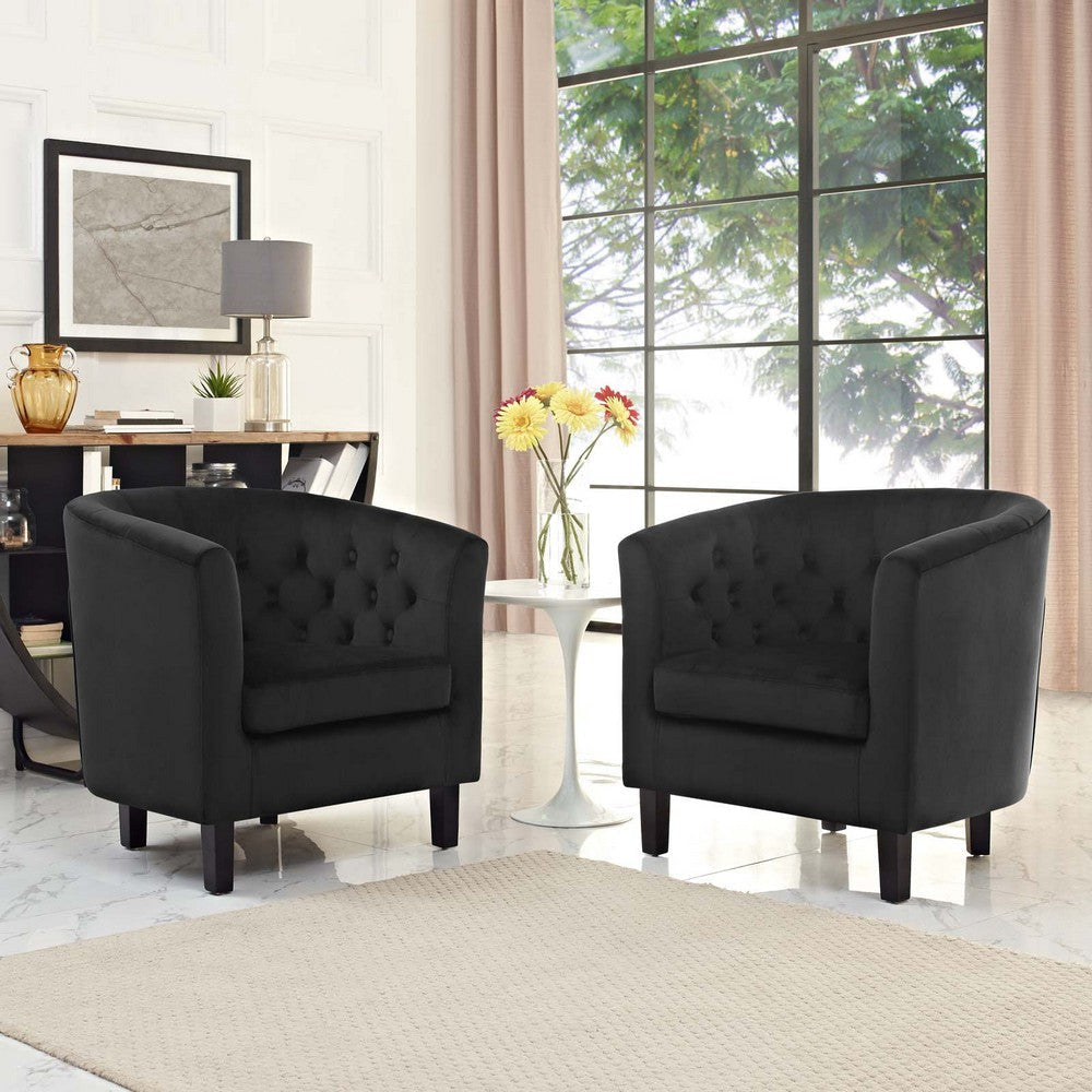 Modway Prospect Tufted Button Performance Velvet Upholstered Accent Lounge Arm Chairs in Black MDY-EEI-3153-BLK-SET