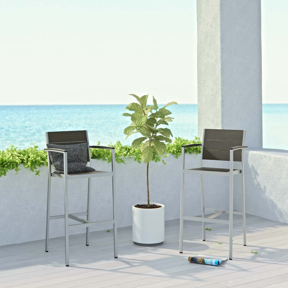 Shore Bar Stool Outdoor Patio Aluminum Set of 2 - No Shipping Charges MDY-EEI-3155-SLV-GRY-SET