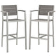 Modway Shore Aluminum Outdoor Patio Two Bar Stools in Silver Gray