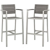 Modway Shore Aluminum Outdoor Patio Two Bar Stools in Silver Gray