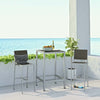 Modway Shore Aluminum 3-Piece Outdoor Patio Pub Bistro Set with 28" Bar Table and Two Armless Bar Stools in Silver Gray