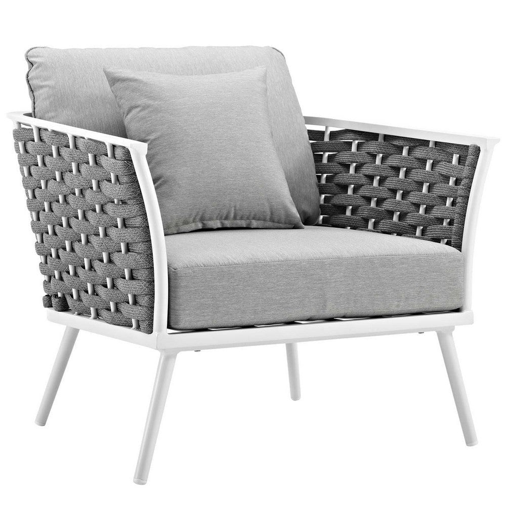 Modway Stance Outdoor Patio Woven Rope Two Dining Arm Chairs with Cushions in White Gray MDY-EEI-3162-WHI-GRY-SET