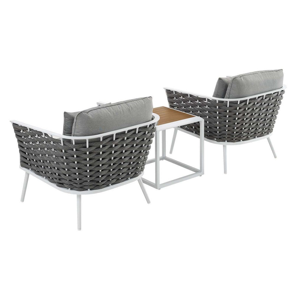 Modway Stance Outdoor Patio Aluminum Side Table and Two Armchairs White Gray MDY-EEI-3163-WHI-GRY-SET