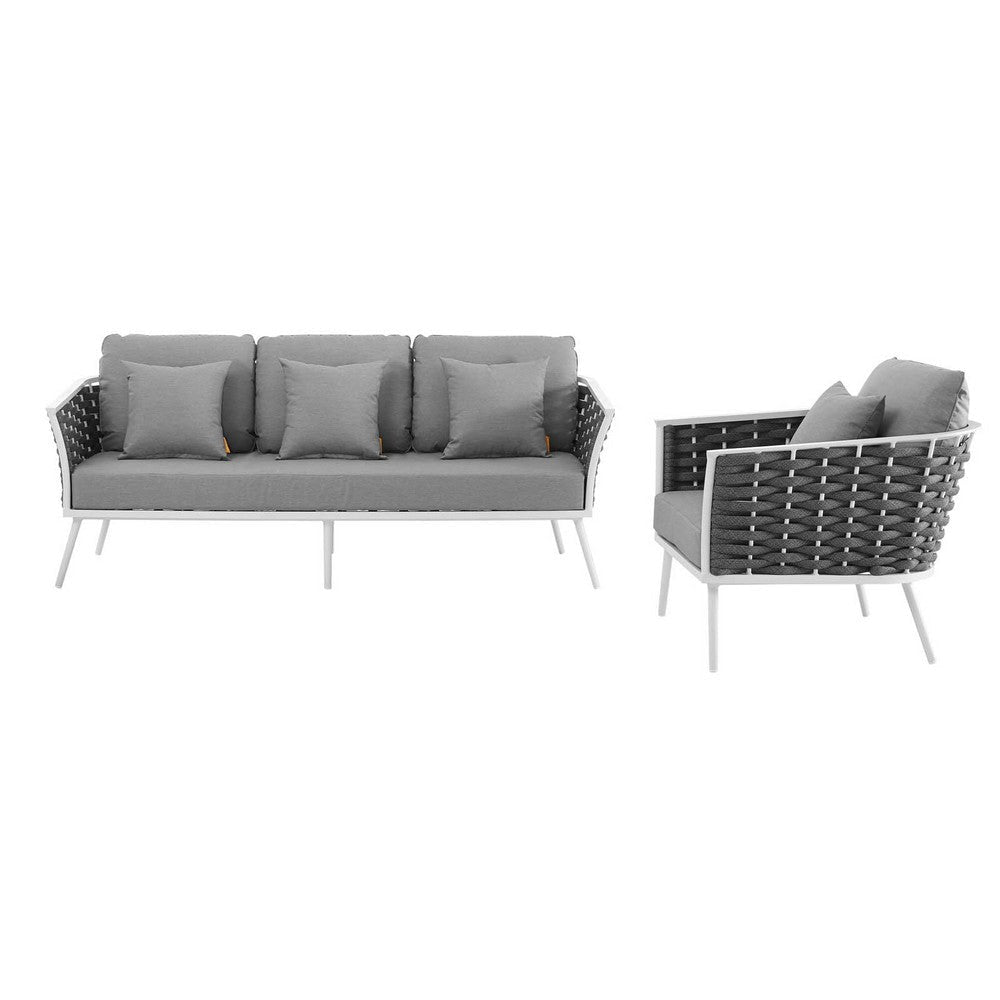 Modway Stance Outdoor Patio Aluminum Sofa and Armchair White Gray MDY-EEI-3164-WHI-GRY-SET