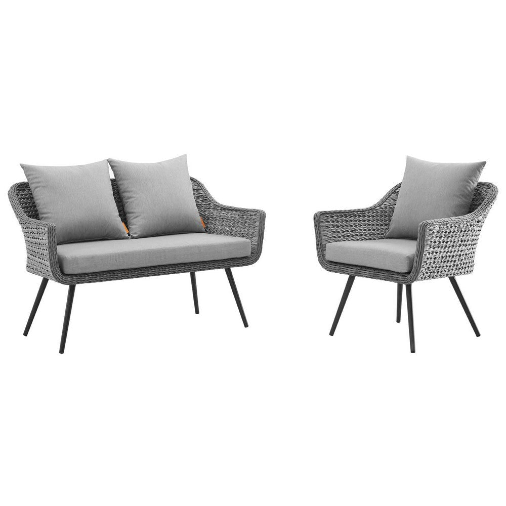 Modway EEI-3174-GRY-GRY-SET Endeavor Outdoor Patio Wicker Rattan Sectional Sofa Set, 2 Piece, Gray Gray