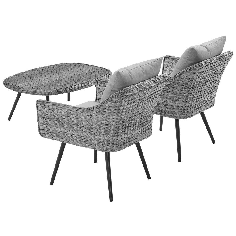 Modway EEI-3179-GRY-GRY-SET Endeavor Outdoor Patio Wicker Rattan Sectional Sofa Set 3 Piece Gray Gray MDY-EEI-3179-GRY-GRY-SET