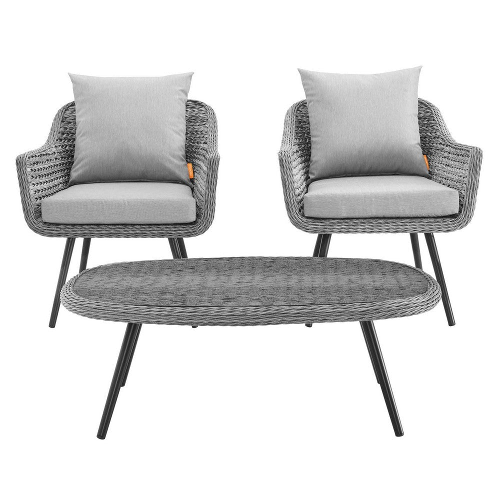 Modway EEI-3179-GRY-GRY-SET Endeavor Outdoor Patio Wicker Rattan Sectional Sofa Set 3 Piece Gray Gray MDY-EEI-3179-GRY-GRY-SET