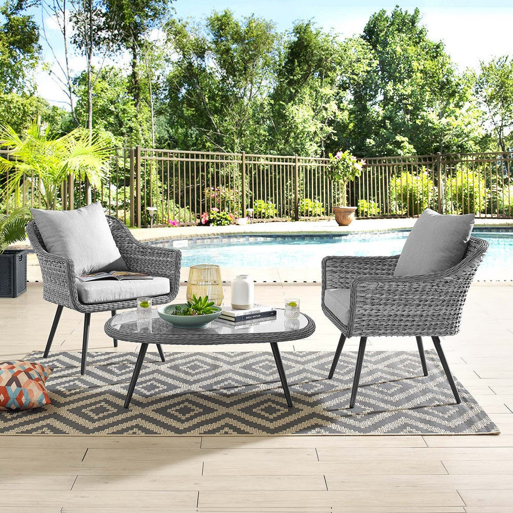 Modway EEI-3179-GRY-GRY-SET Endeavor Outdoor Patio Wicker Rattan Sectional Sofa Set 3 Piece Gray Gray MDY-EEI-3179-GRY-GRY-SET