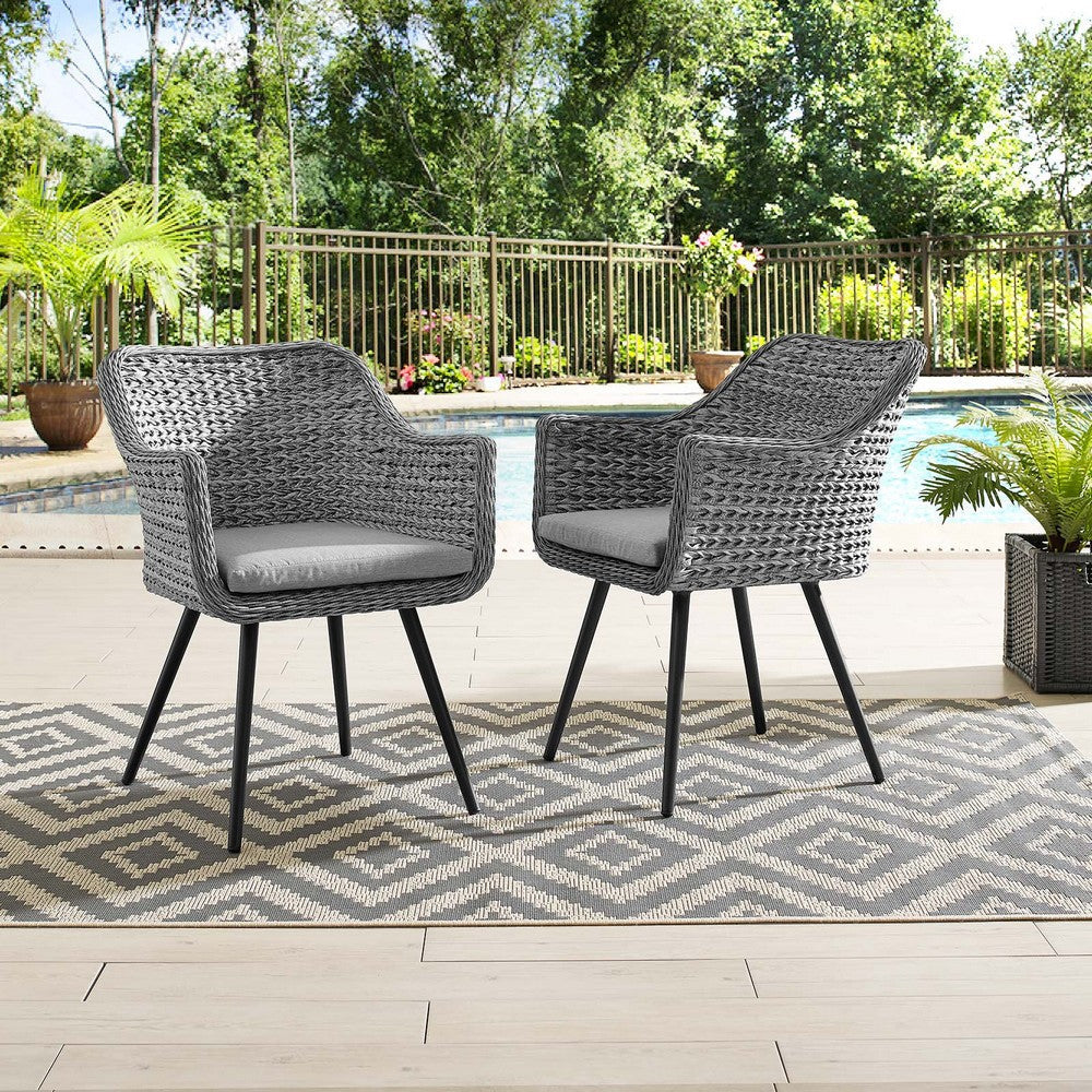 Modway EEI-3181-GRY-GRY-SET Endeavor Outdoor Patio Wicker Rattan Dining Armchair Set of 2 Gray MDY-EEI-3181-GRY-GRY-SET