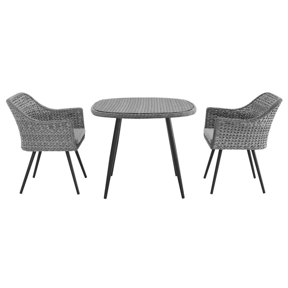 Endeavor 3 Piece Outdoor Patio Wicker Rattan Dining Set by Modway| Gray