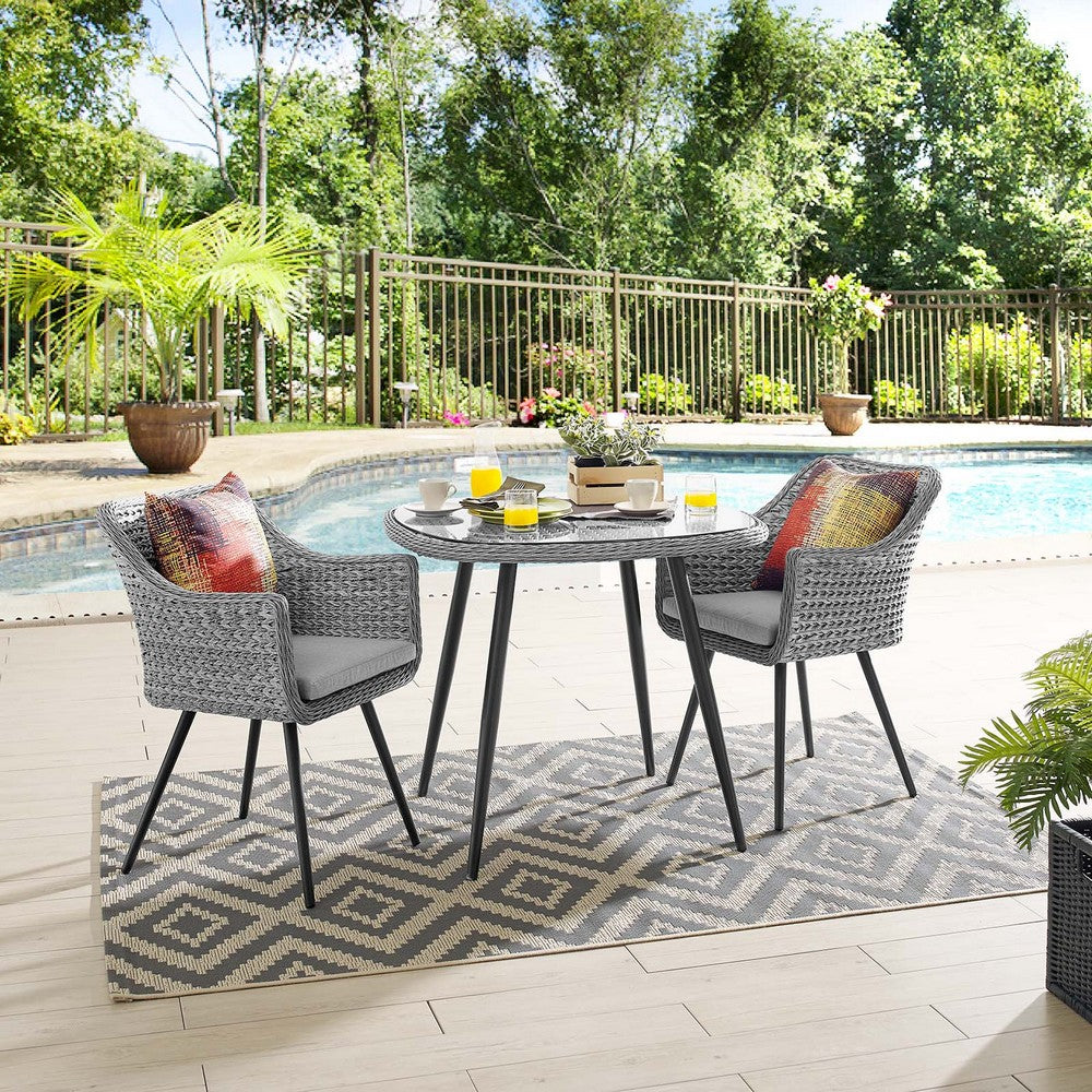 Endeavor 3 Piece Outdoor Patio Wicker Rattan Dining Set by Modway| Gray