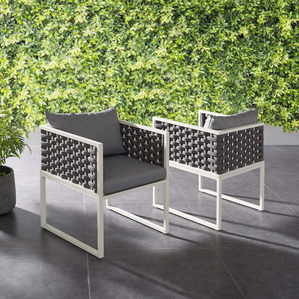 Modway EEI-3183-WHI-GRY-SET Stance Outdoor Patio Aluminum Dining Armchair Set of 2 White Gray MDY-EEI-3183-WHI-GRY-SET