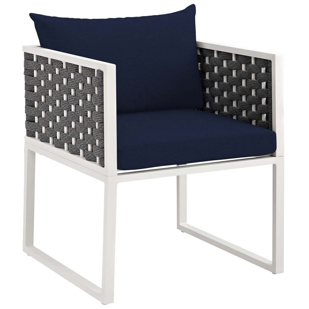 Modway Stance Outdoor Patio Aluminum Dining Armchair Set of 2 White Navy MDY-EEI-3183-WHI-NAV-SET