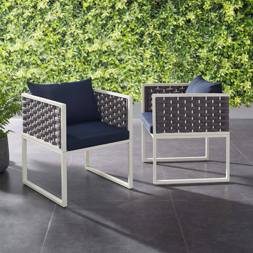 Stance Outdoor Patio Aluminum Dining Armchair Set of 2 by Modway| Blue