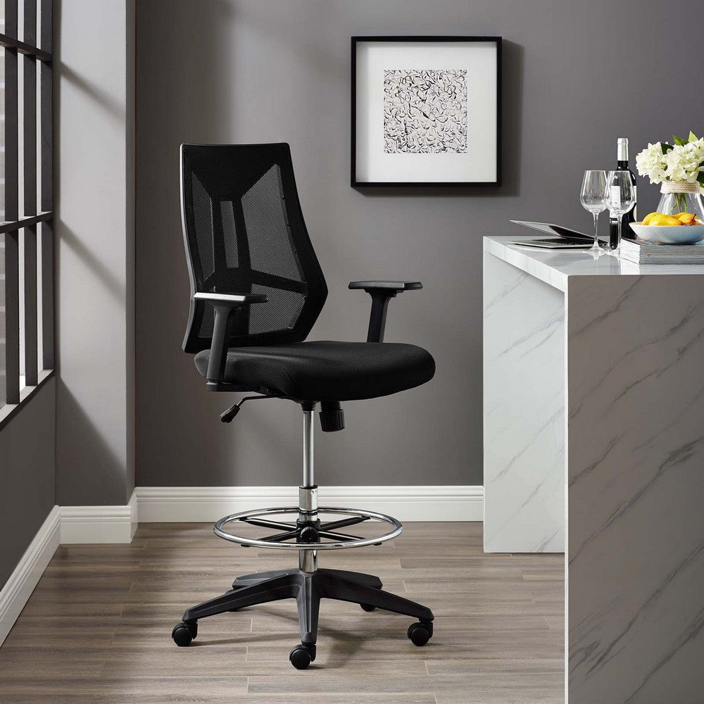 52 Inch Drafting Chair, Mesh Fabric, Star Base, Black 