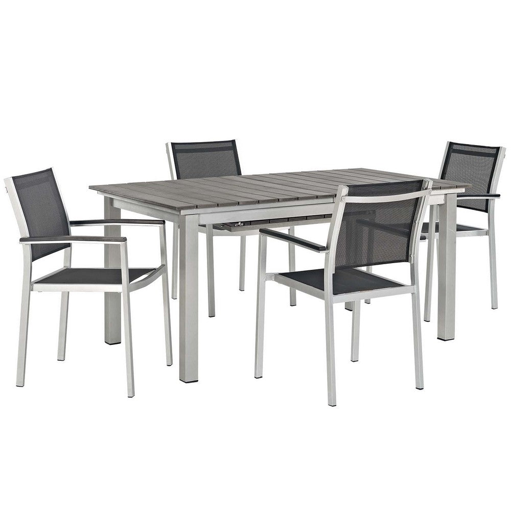 Shore 5 Piece Outdoor Patio Aluminum Dining Set by Modway| Black