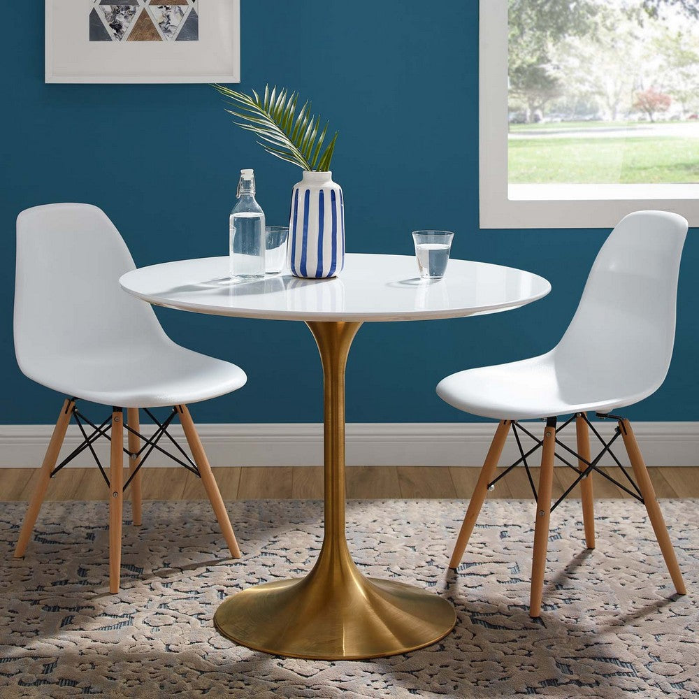 Modway Lippa 36’’ Mid-Century Modern Dining Table with Round Top in Gold White MDY-EEI-3209-GLD-WHI