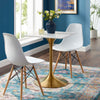 Modway Lippa Mid-Century Modern 24" Square Dining Table With White Top and Gold Base