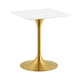 Modway Lippa Mid-Century Modern 24" Square Dining Table With White Top and Gold Base