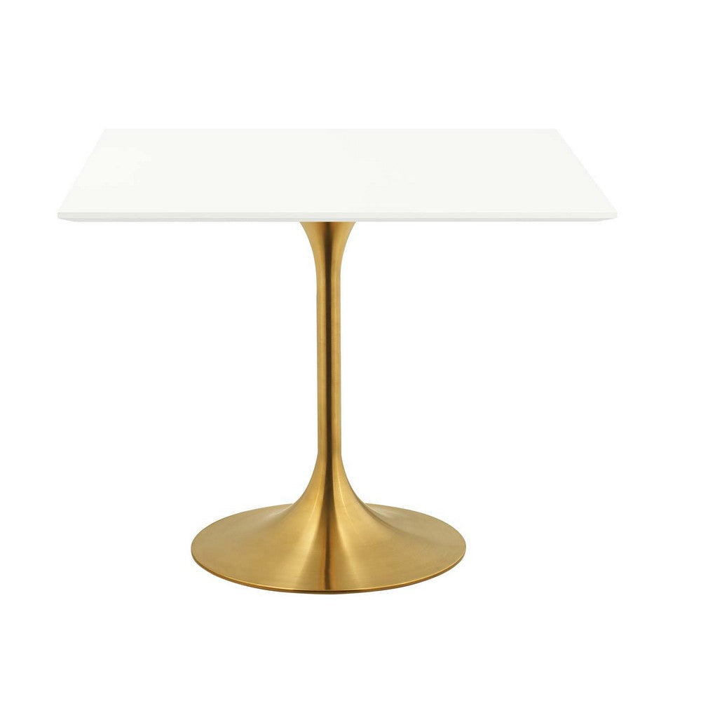 Modway Lippa 28’’ Mid-Century Modern Dining Table with Square Top in Gold White MDY-EEI-3212-GLD-WHI