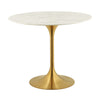 Modway Lippa 36" Mid-Century Dining Table with Round Artificial Marble Top in Gold White