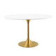 Modway Lippa 48" Oval-Shaped Mid-Century Modern Dining Table with White Wood Top and Gold Base