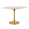 Modway Lippa 48" Oval-Shaped Mid-Century Modern Dining Table with Artificial Marble Top and Gold Base