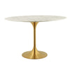 Modway Lippa 48" Oval-Shaped Mid-Century Modern Dining Table with Artificial Marble Top and Gold Base