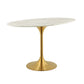 Modway Lippa 48’’ Oval-Shaped Mid-Century Modern Dining Table with Artificial Marble Top and Gold Base MDY-EEI-3216-GLD-WHI