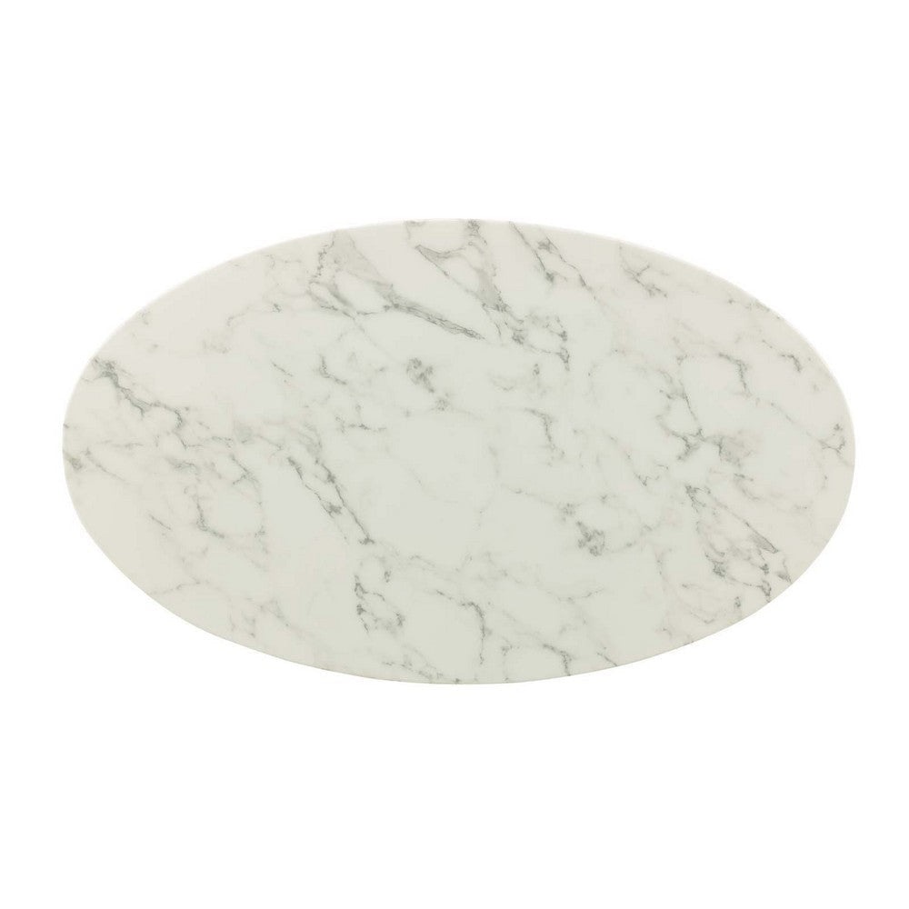 Modway Lippa 48’’ Oval-Shaped Mid-Century Modern Dining Table with Artificial Marble Top and Gold Base MDY-EEI-3216-GLD-WHI