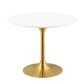 Modway Lippa 40" Mid-Century Modern Dining Table with Round Top in Gold White