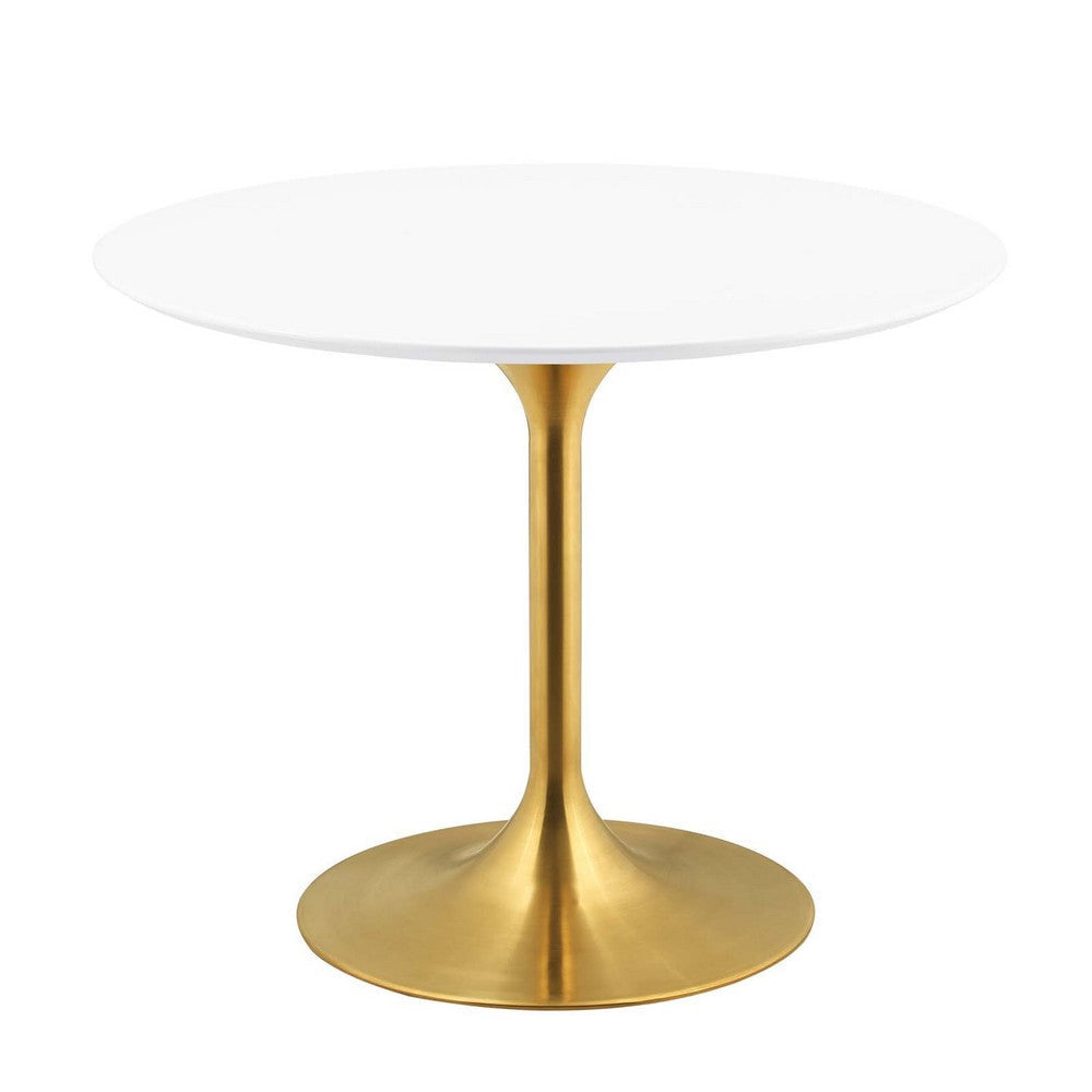 Modway Lippa 40" Mid-Century Modern Dining Table with Round Top in Gold White