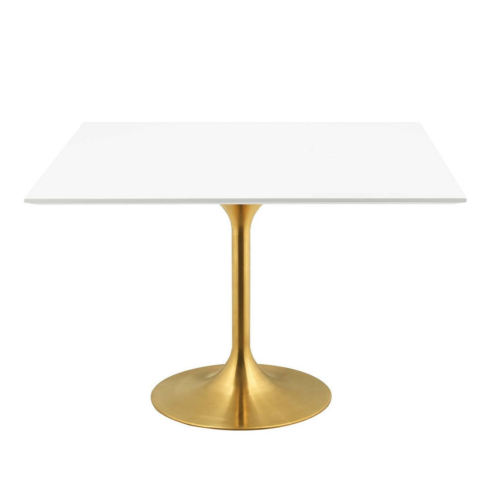 Modway Lippa 47’’ Mid-Century Modern Dining Table with Square Top in Gold White MDY-EEI-3230-GLD-WHI