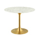 Modway Lippa 40" Mid-Century Dining Table with Round Artificial Marble Top in Gold White