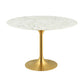 Modway Lippa 47" Mid-Century Dining Table with Round Artificial Marble Top in Gold White