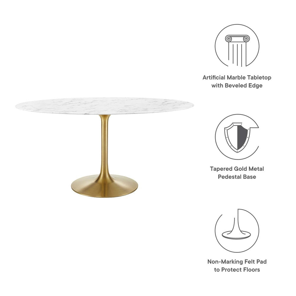 Lippa 60’’ Oval Artificial Marble Dining Table in Gold White MDY-EEI-3236-GLD-WHI