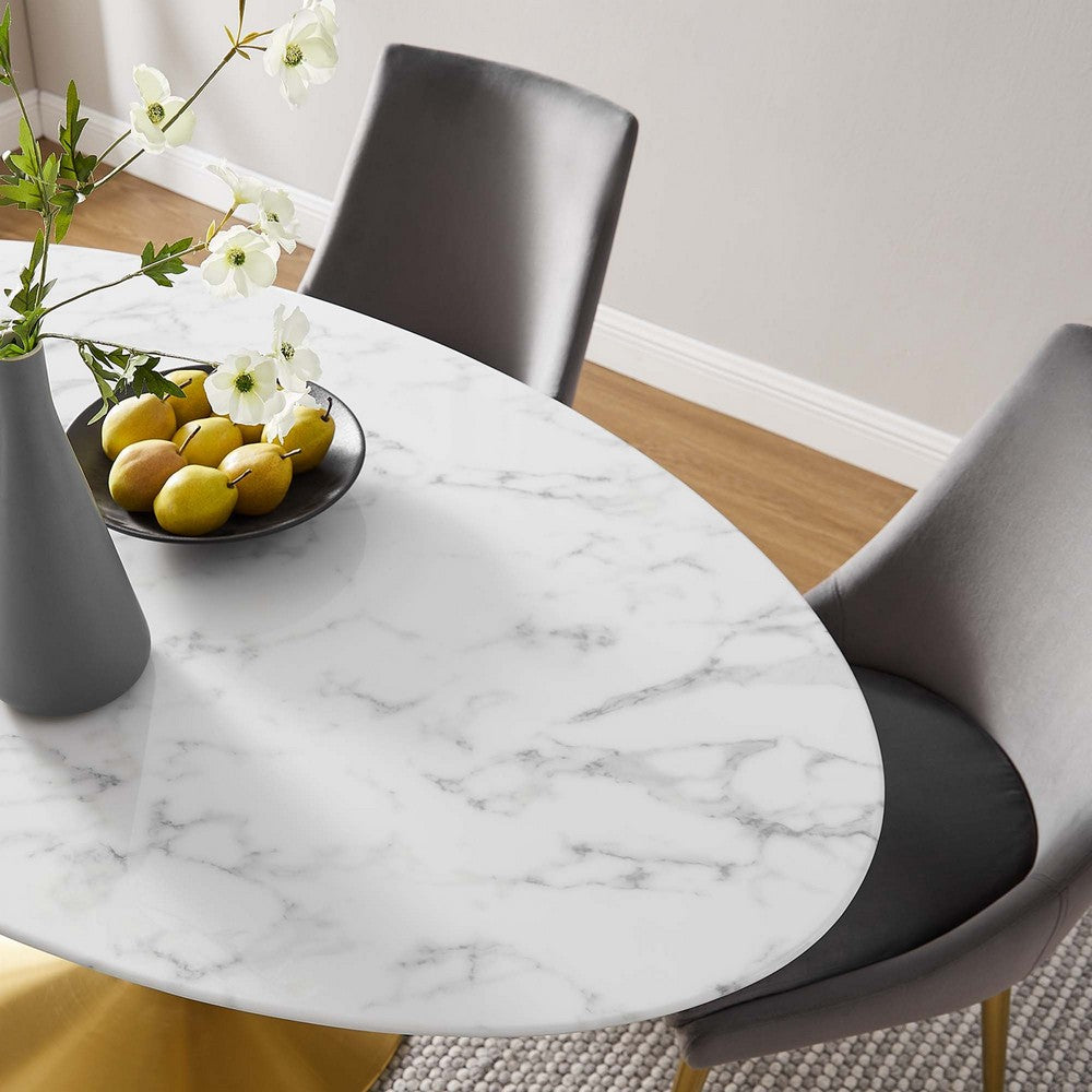 Lippa 60" Oval Artificial Marble Dining Table in Gold White