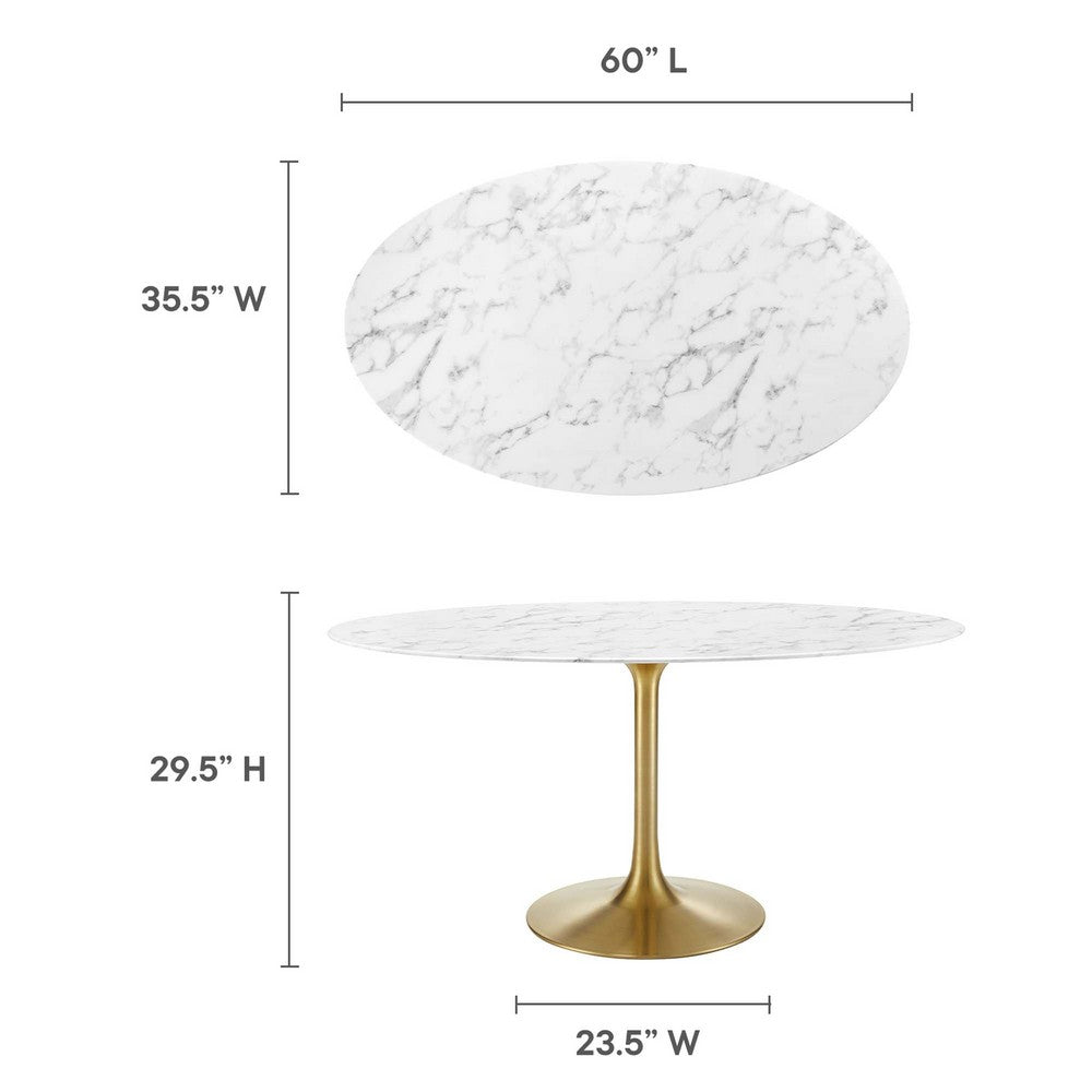Lippa 60" Oval Artificial Marble Dining Table in Gold White