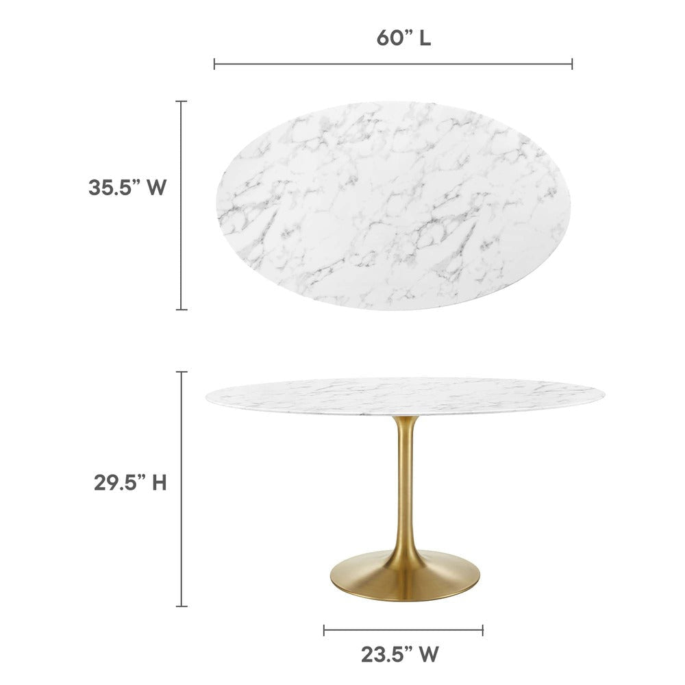 Lippa 60’’ Oval Artificial Marble Dining Table in Gold White MDY-EEI-3236-GLD-WHI