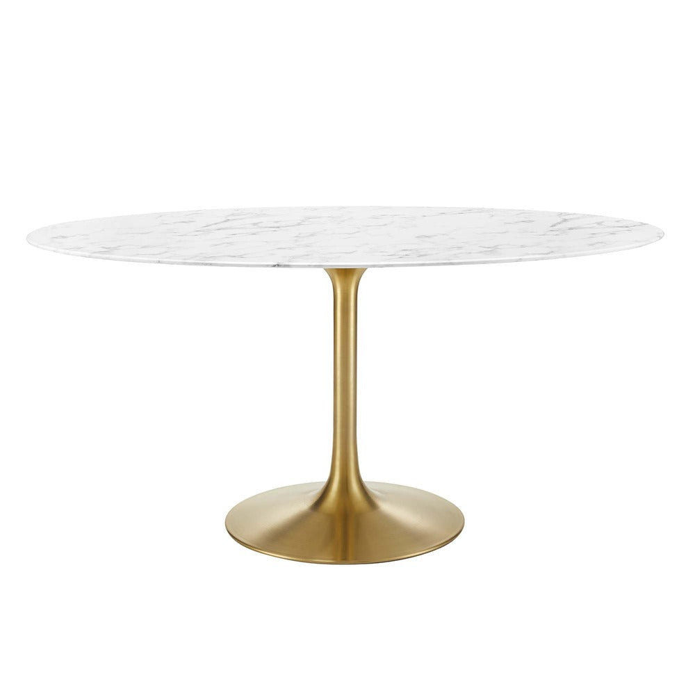 Lippa 60’’ Oval Artificial Marble Dining Table in Gold White MDY-EEI-3236-GLD-WHI