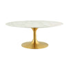 Modway Lippa Mid-Century Modern 42" Oval Artificial Marble Coffee Table in Gold White