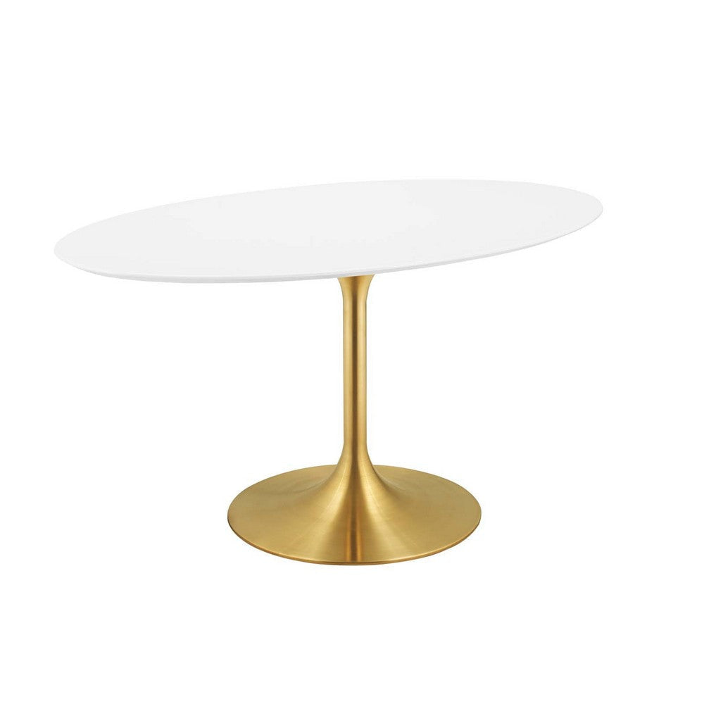 Modway Lippa 60’’ Oval-Shaped Mid-Century Modern Dining Table with White Wood Top and Gold Base MDY-EEI-3254-GLD-WHI