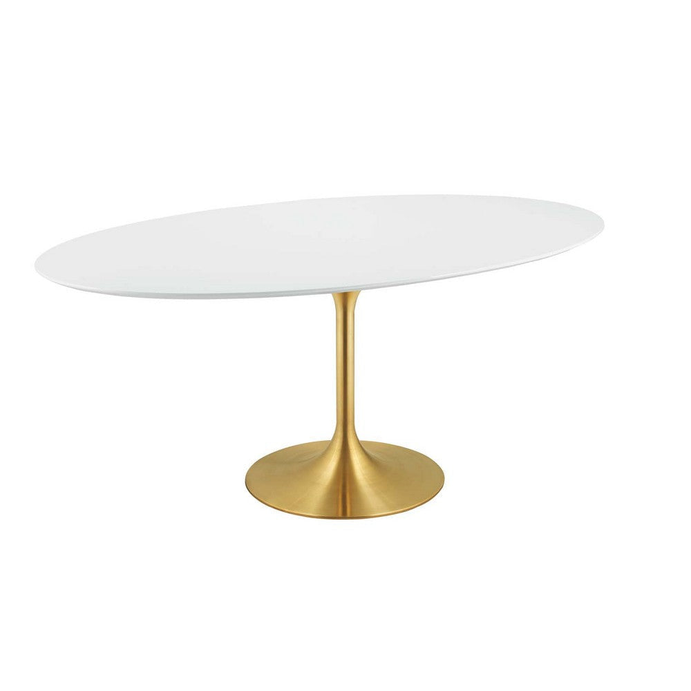 Modway Lippa 78’’ Oval-Shaped Mid-Century Modern Dining Table with White Wood Top and Gold Base MDY-EEI-3255-GLD-WHI