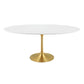 Modway Lippa 78" Oval-Shaped Mid-Century Modern Dining Table with White Wood Top and Gold Base