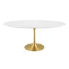 Modway Lippa 78" Oval-Shaped Mid-Century Modern Dining Table with White Wood Top and Gold Base