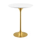 Modway Lippa 28" Mid-Century Modern Bar Table with Round White Top and Gold Pedestal Base